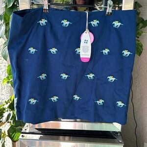 Perfect for Kentucky Derby party! navy with embroidered race horses with jockey.